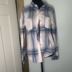 Abercrombie & Fitch Pink and Blue Plaid Flannel Button-Down Shirt Y2K 90s Grunge